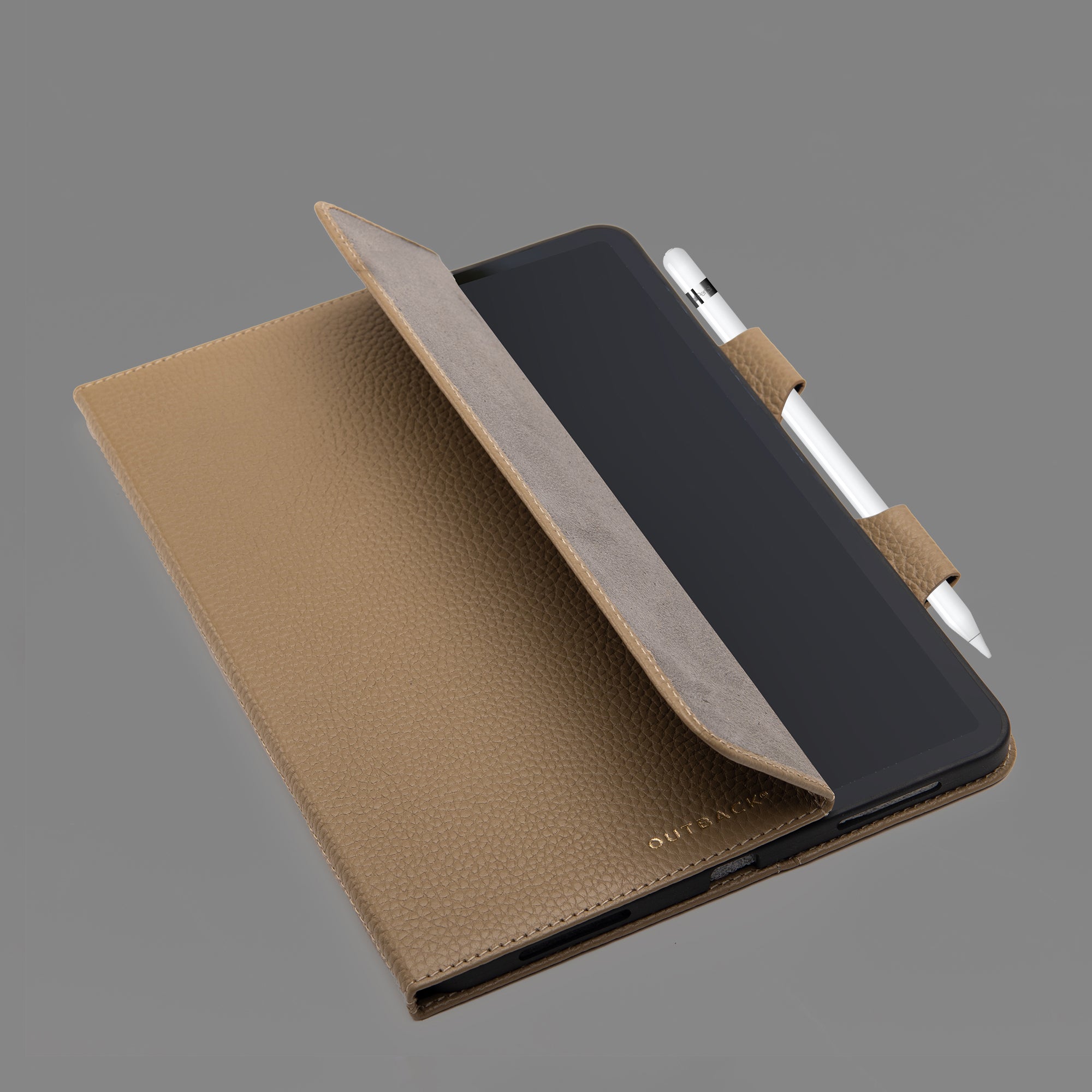 Elegant iPad Leather Case made from premium full grain leather, showcasing its soft texture and protective design.