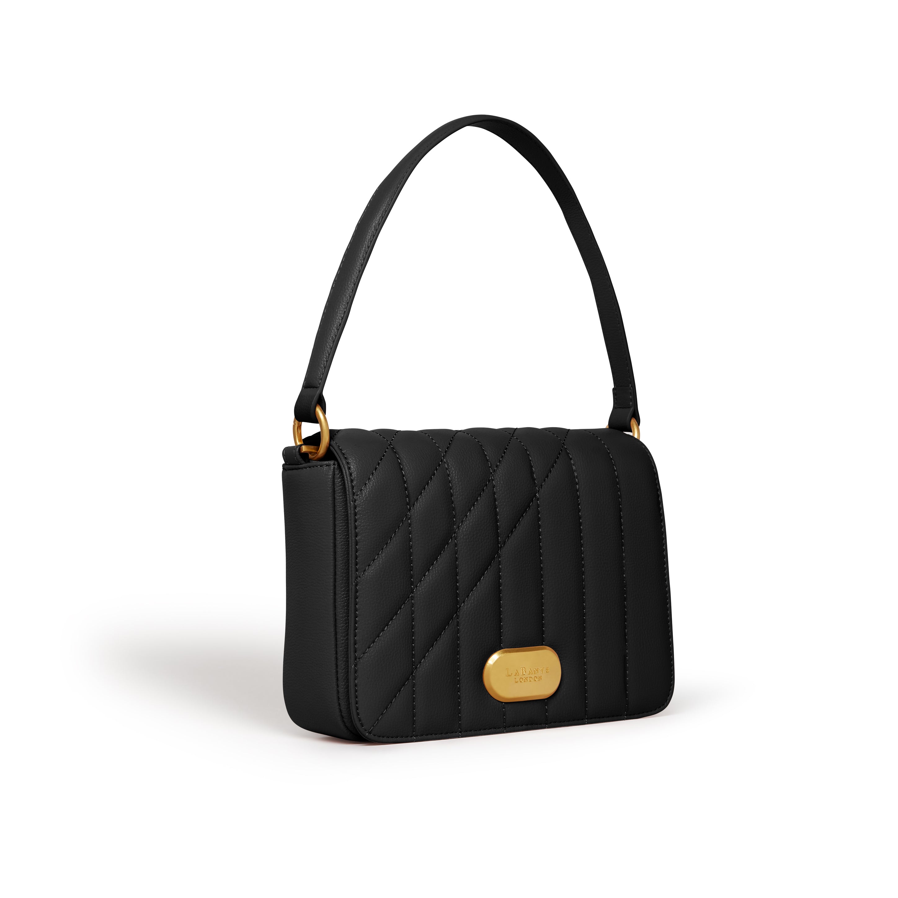 Iris Shoulder Bag in Black featuring artistic straps and eco-friendly materials, perfect for stylish women.