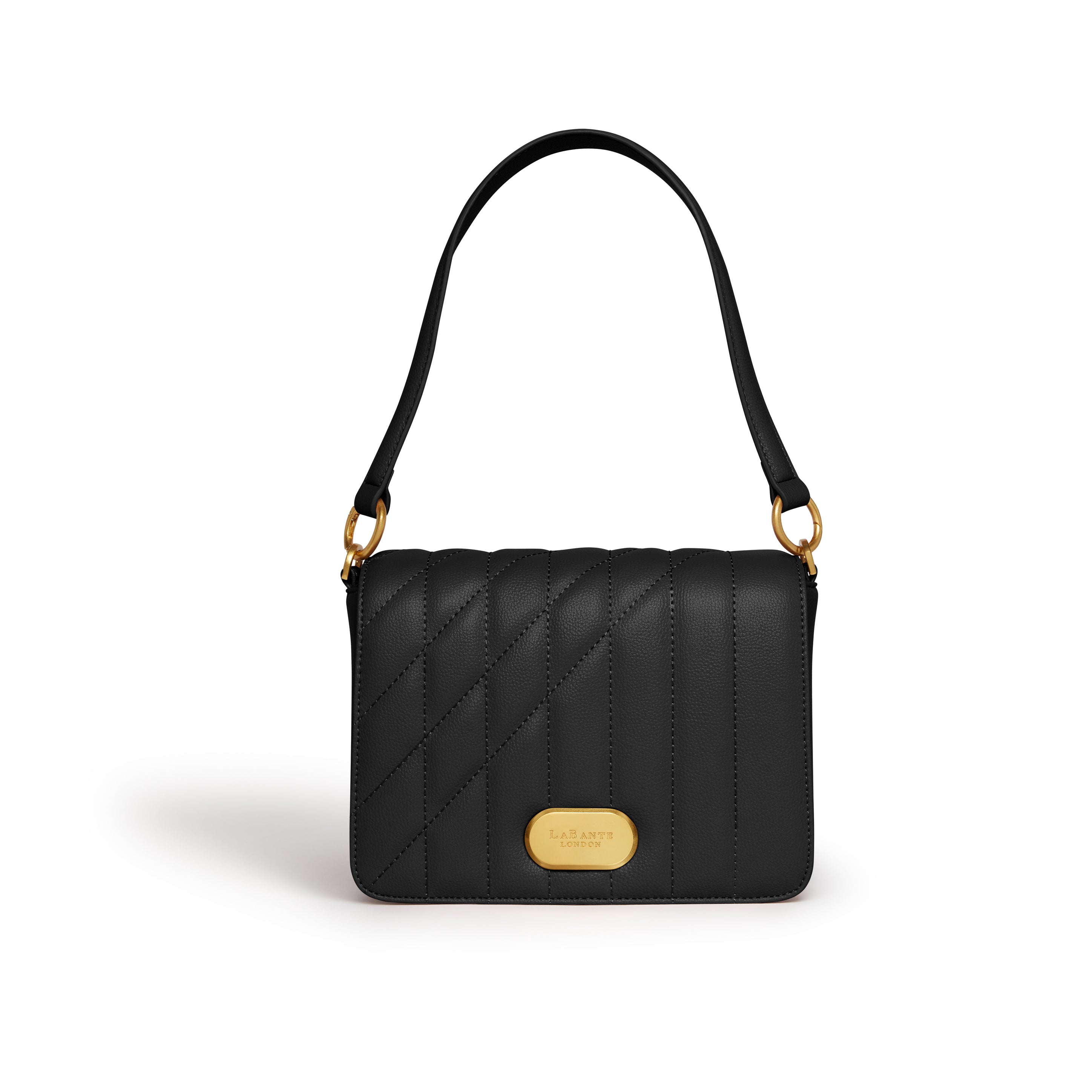 Iris Shoulder Bag in Black featuring artistic straps and eco-friendly materials, perfect for stylish women.