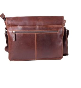 Isaiah Laptop Bag made of genuine calf leather, featuring a spacious main compartment and zippered pockets, perfect for daily use.