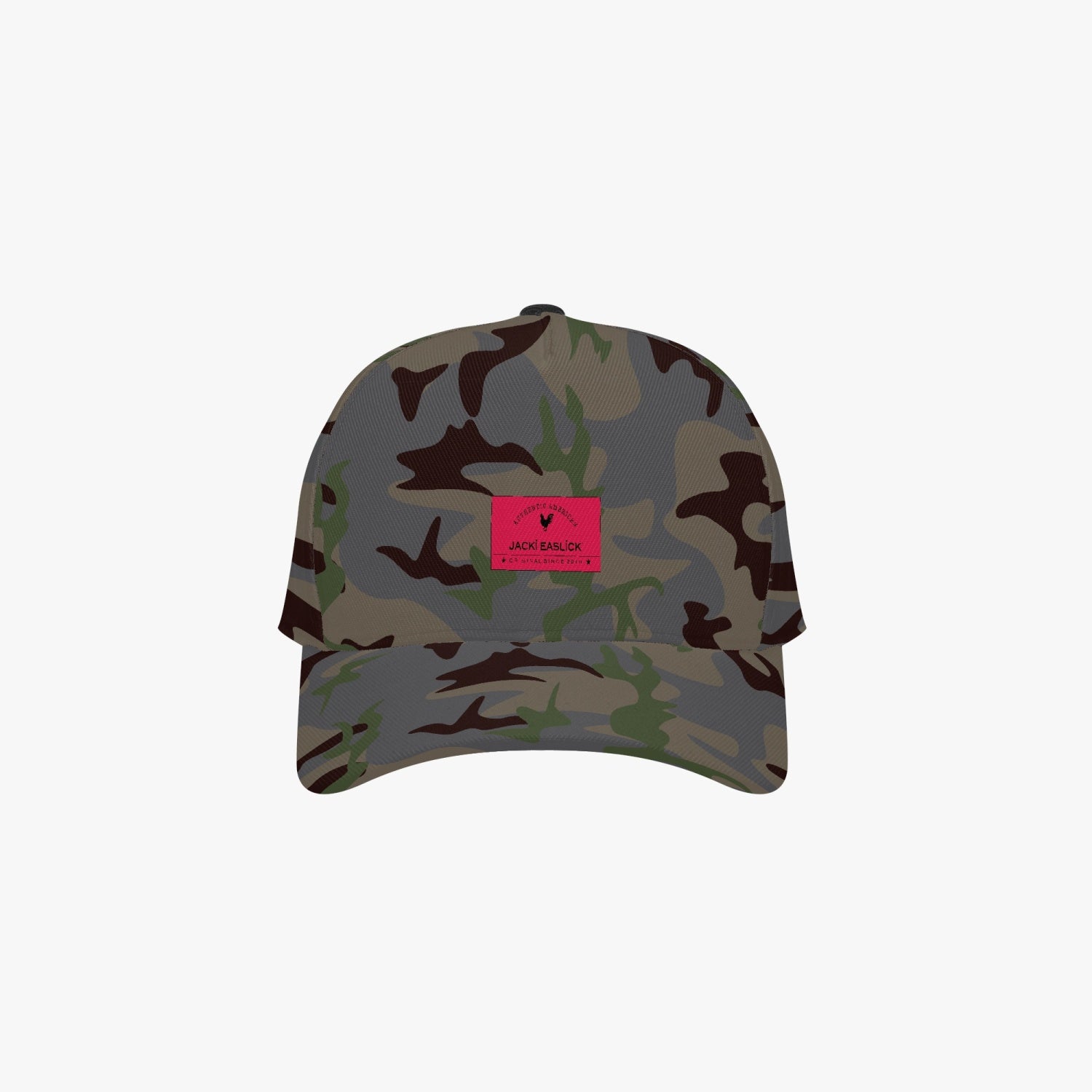 Jacki Easlick Chic Camo Hat featuring a stylish camouflage pattern, structured fit, and flat bill design, suitable for unisex wear.