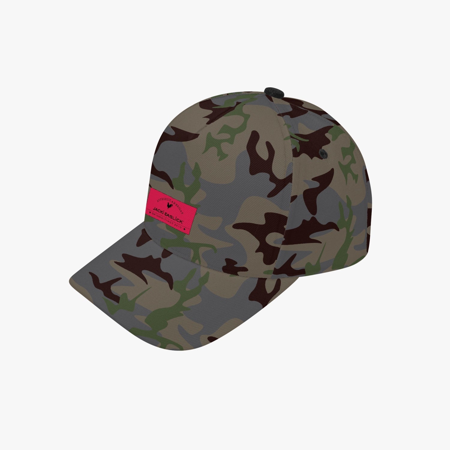 Jacki Easlick Chic Camo Hat featuring a stylish camouflage pattern, structured fit, and flat bill design, suitable for unisex wear.