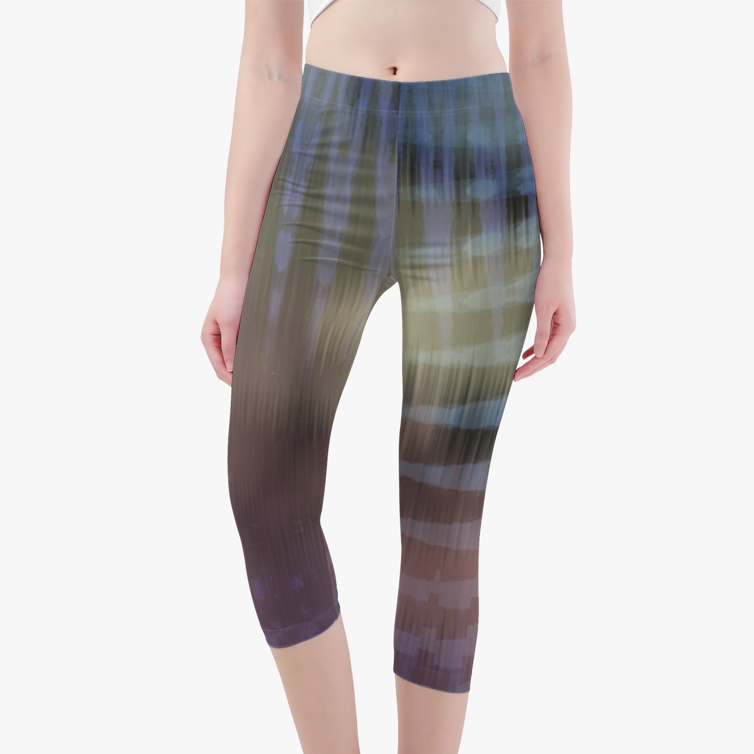 Jacki Easlick Iridescence Short Type Yoga Pants featuring a skinny fit and vibrant all-over print, designed for women's activewear.