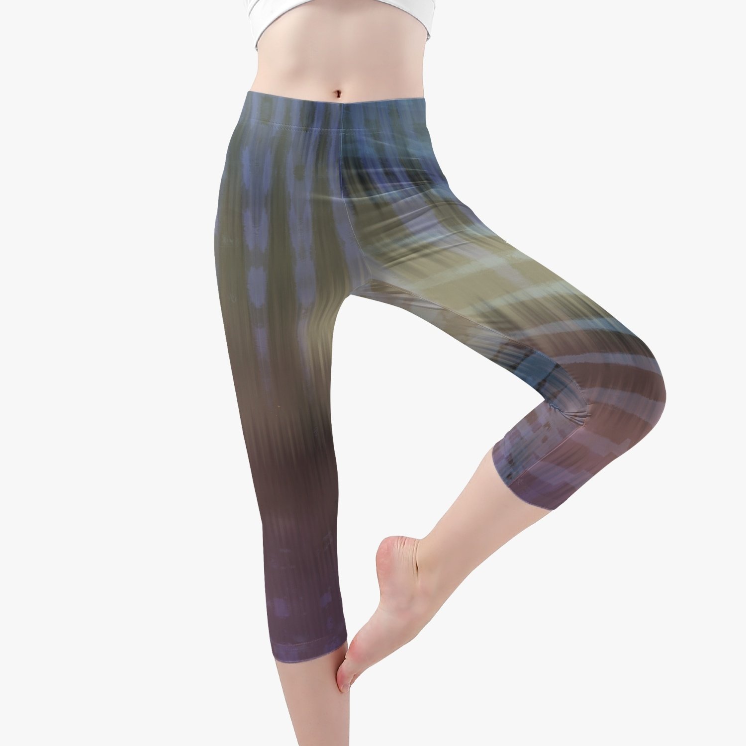 Jacki Easlick Iridescence Short Type Yoga Pants featuring a skinny fit and vibrant all-over print, designed for women's activewear.