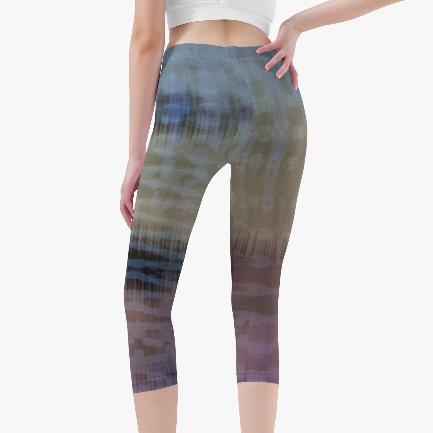 Jacki Easlick Iridescence Short Type Yoga Pants featuring a skinny fit and vibrant all-over print, designed for women's activewear.