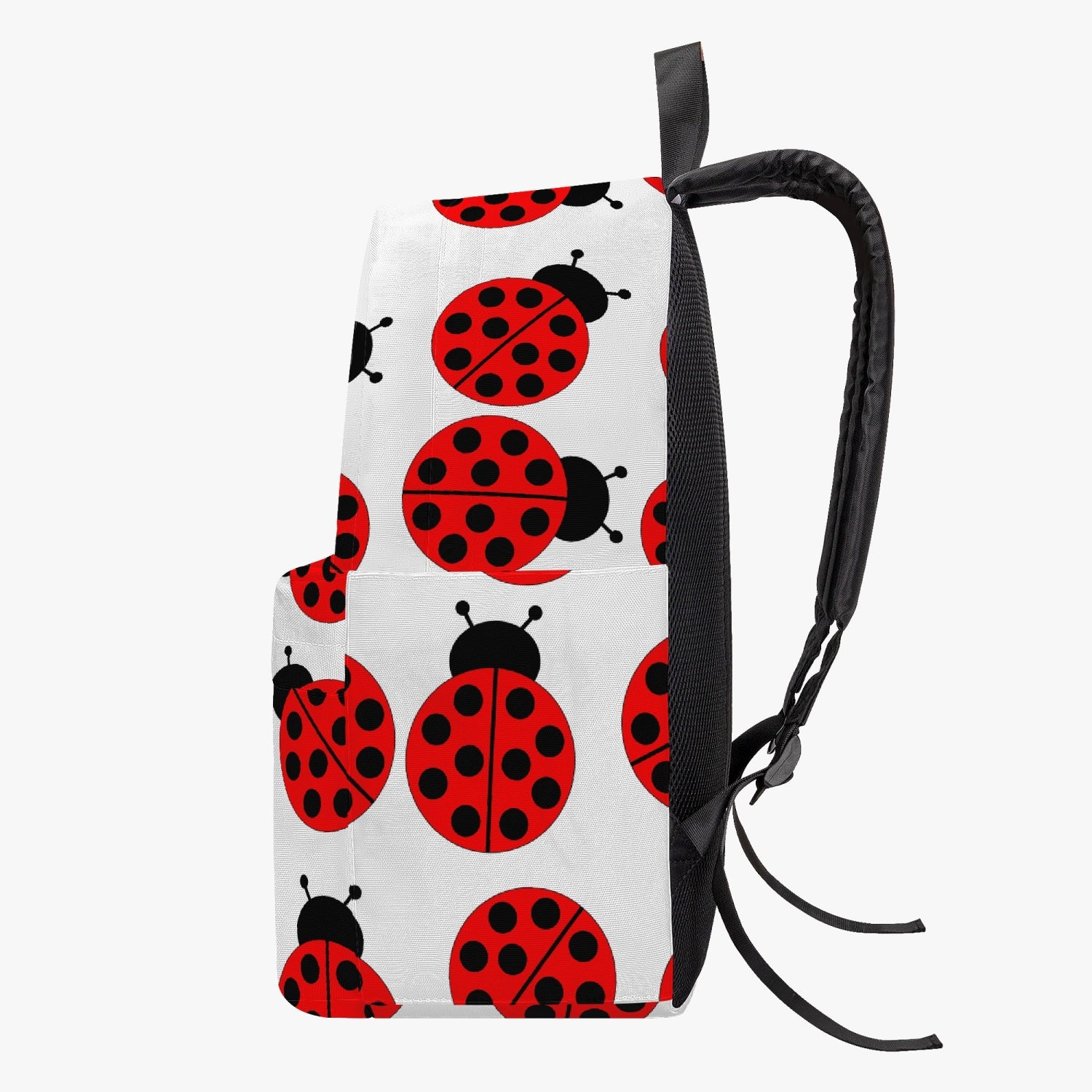 Jacki Easlick Ladybug Backpack featuring a vibrant ladybug design, padded back, and spacious interior with side pockets.