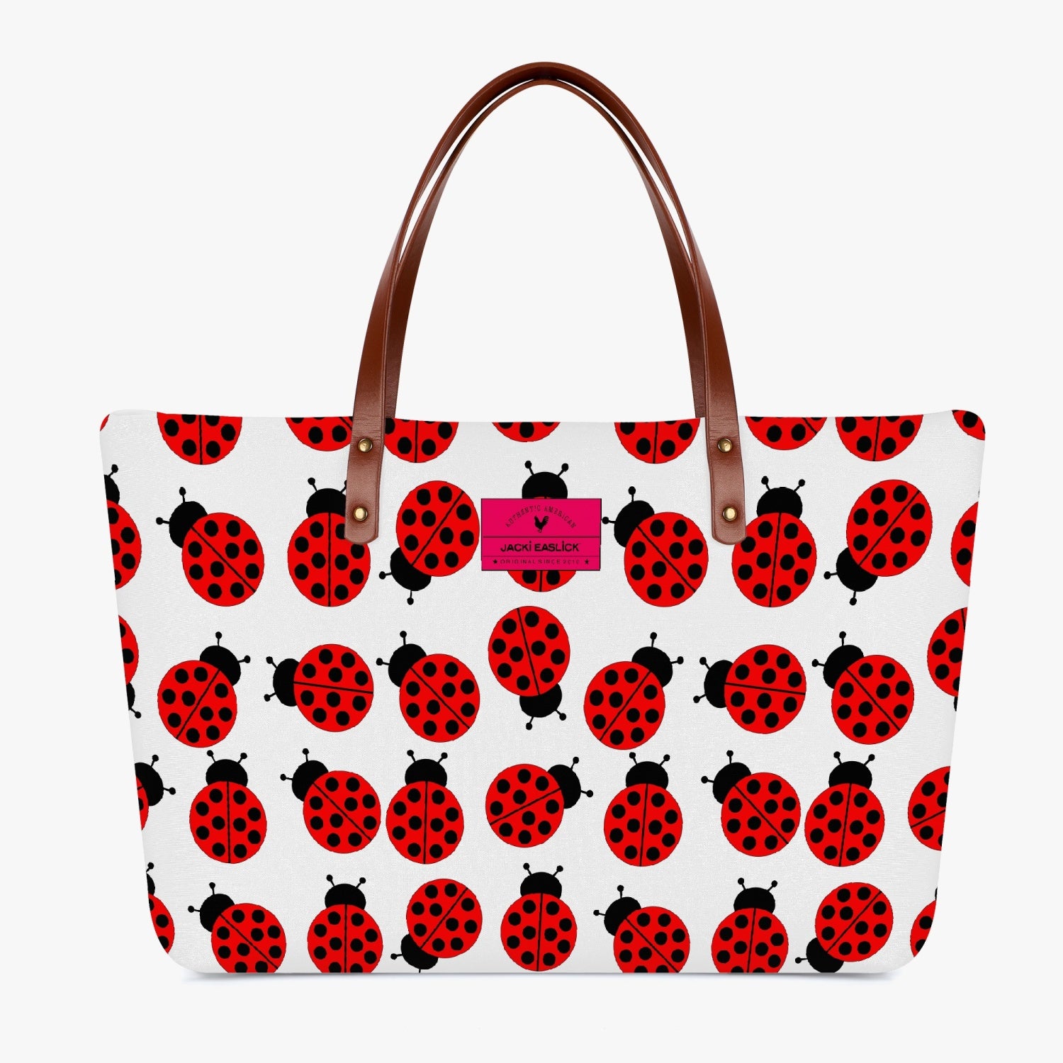 Jacki Easlick Ladybug Classic Diving Cloth Tote Bag featuring a vibrant ladybug design and durable handles.