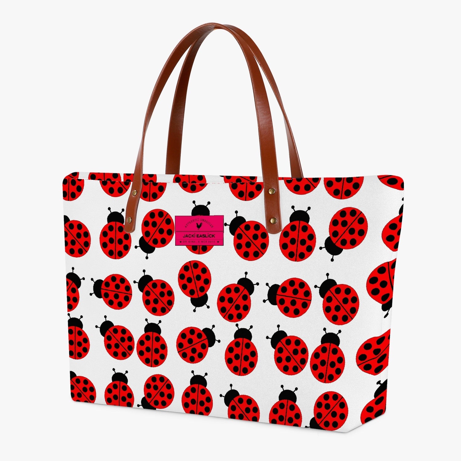 Jacki Easlick Ladybug Classic Diving Cloth Tote Bag featuring a vibrant ladybug design and durable handles.