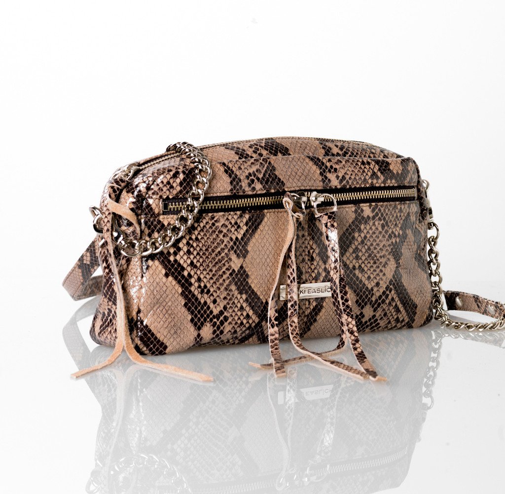 Jacki Easlick Python Crossbody bag featuring a sleek design, adjustable strap, and luxurious python leather.