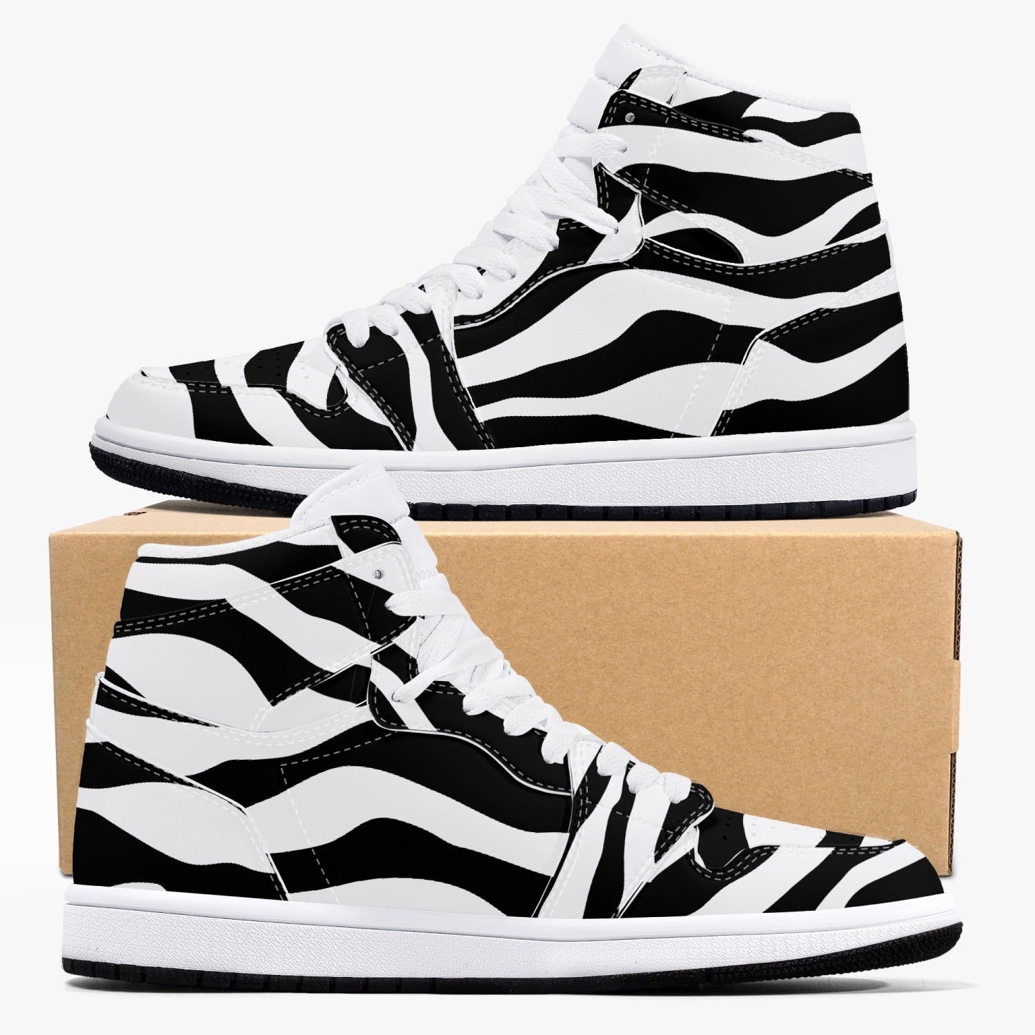 Jacki Easlick Zebra High-Top Leather Sneakers showcasing a stylish zebra print design with a durable leather upper.