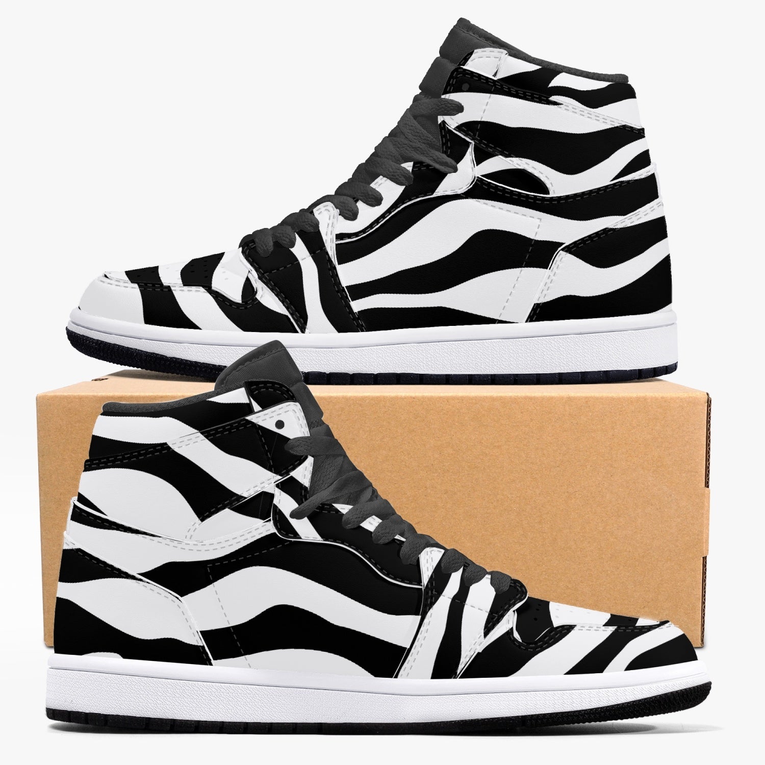 Jacki Easlick Zebra High-Top Leather Sneakers showcasing a stylish zebra print design with a durable leather upper.