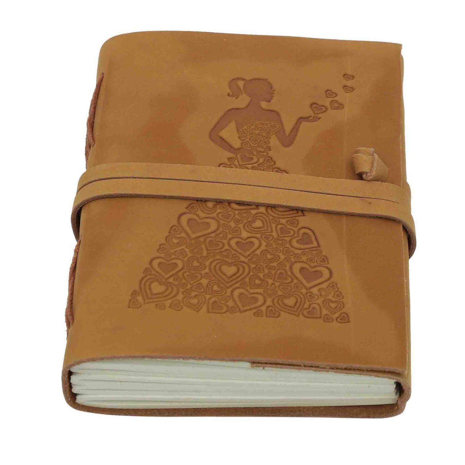 A beautifully crafted JH-1629 Handmade Leather Journal with a rustic leather cover and blank pages, perfect for writing and sketching.