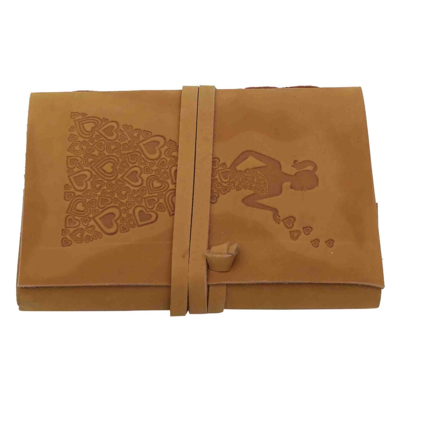 A beautifully crafted JH-1629 Handmade Leather Journal with a rustic leather cover and blank pages, perfect for writing and sketching.