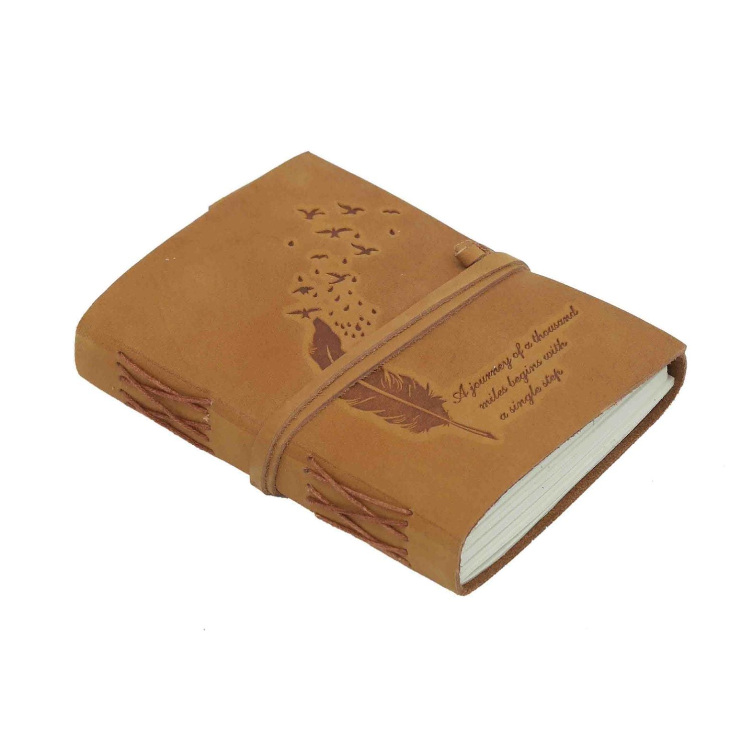 JH-1631 Handmade Leather Journal with intricate stitching and a classic closure, showcasing its unique design and quality craftsmanship.