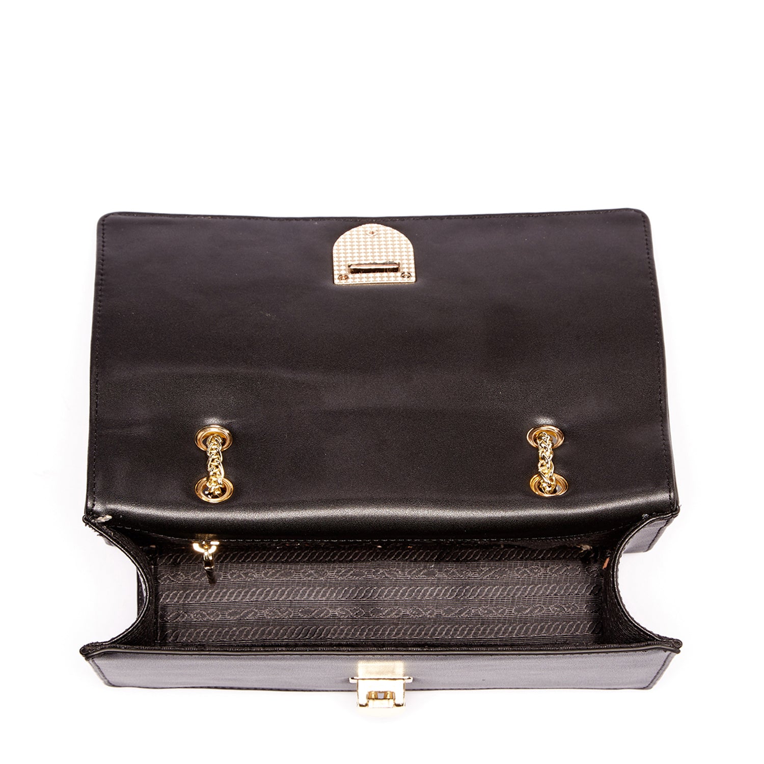 Josie Black Leather Chain Bag featuring decorative studs and a gold chain strap, perfect for stylish outings.