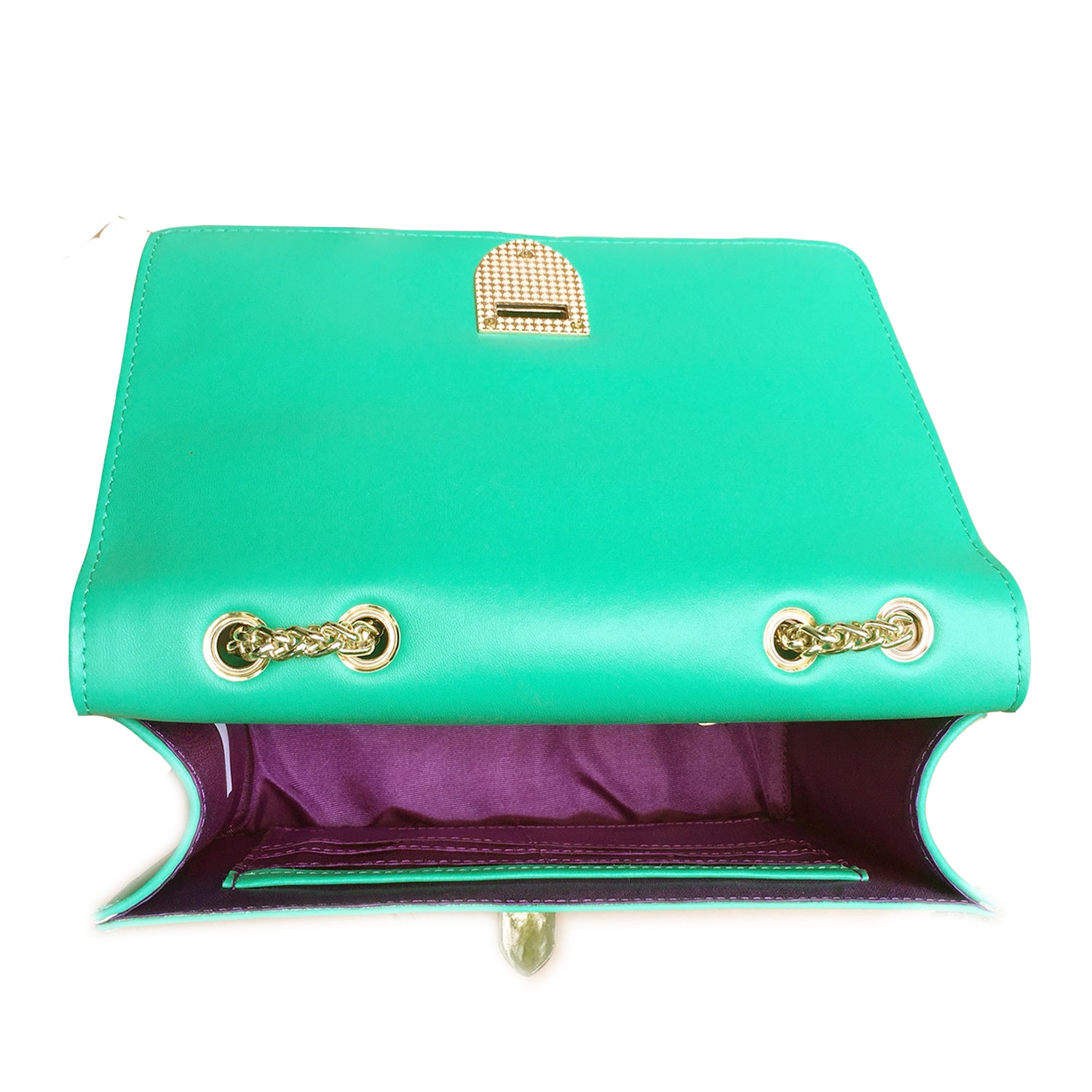 Josie Green Leather Bag with Chain Strap featuring decorative studs and a stylish design.