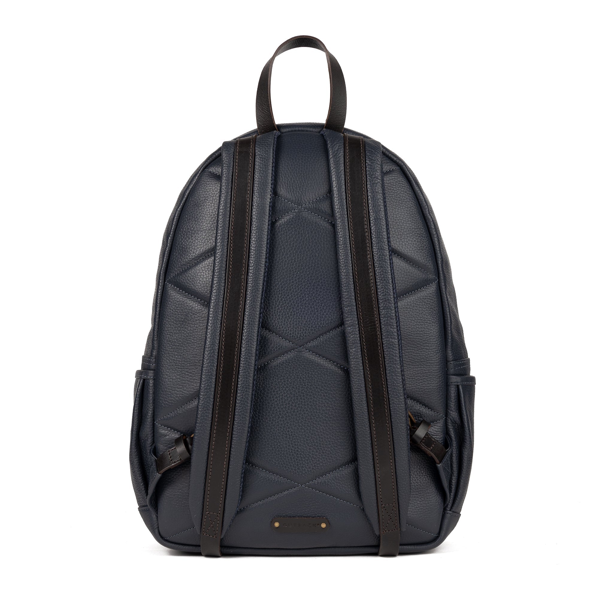 Journey Leather Backpack made from premium full grain leather, featuring padded laptop compartment and multiple pockets for organization.