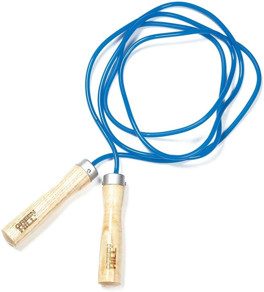 Jumping Rope Nylon with polished wooden grip, 270 cm long, in vibrant blue color, ideal for training and workouts.