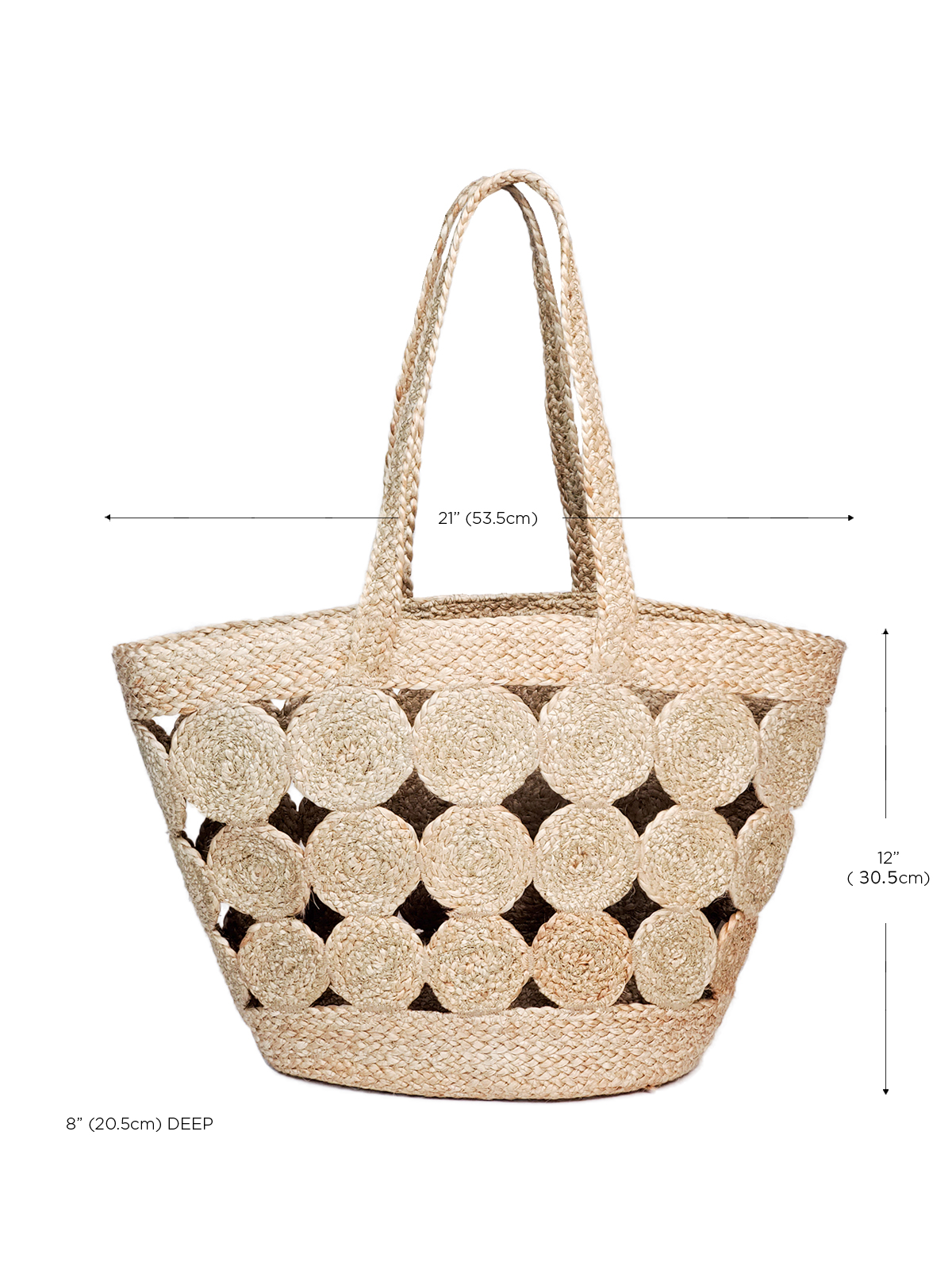 Kata Pompom Bag made from natural jute, featuring a spacious design and vibrant pompom details, perfect for Spring and Summer outings.