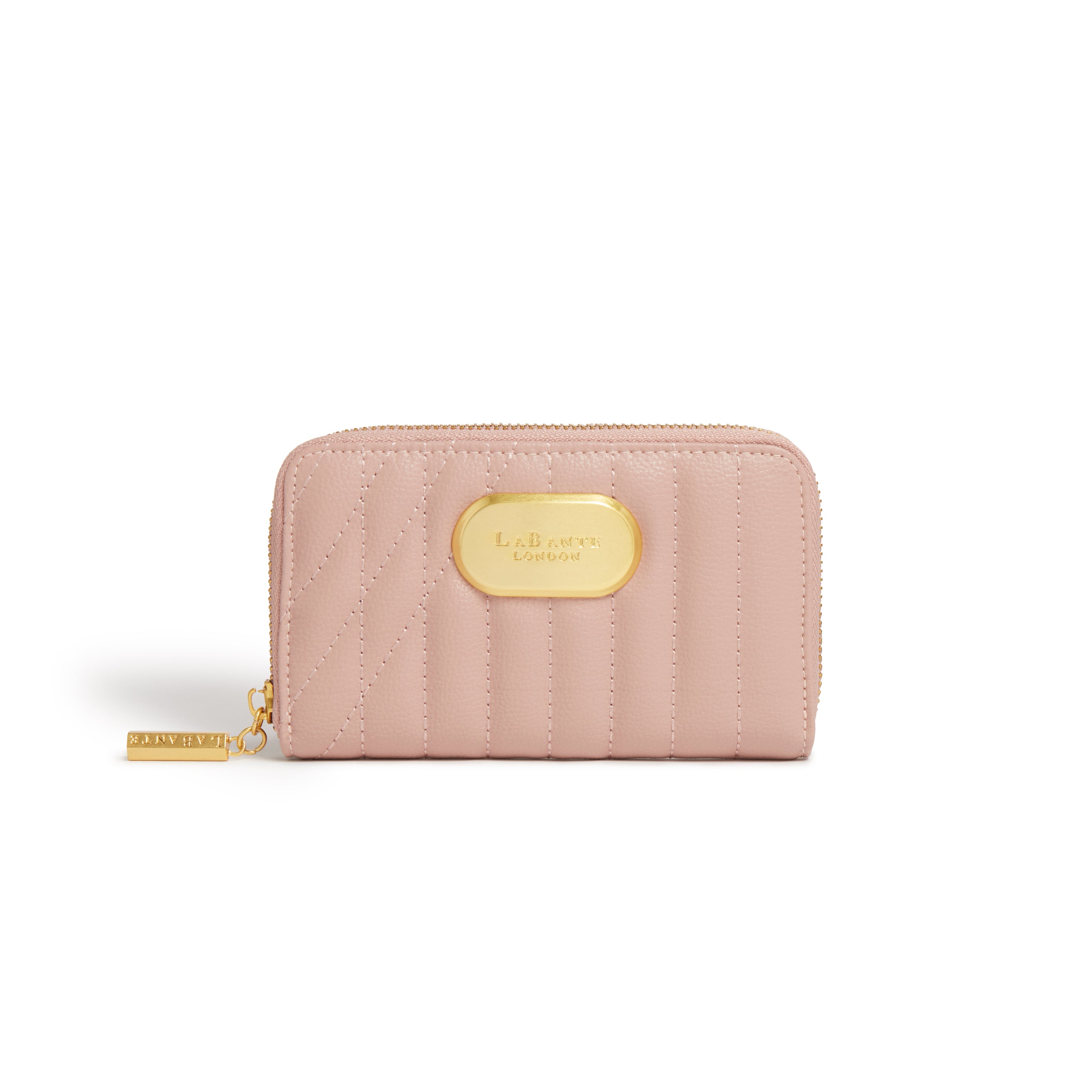 Kenia Wallet in Pink, a stylish zip-around wallet featuring the LaBante London logo, designed for the modern woman.