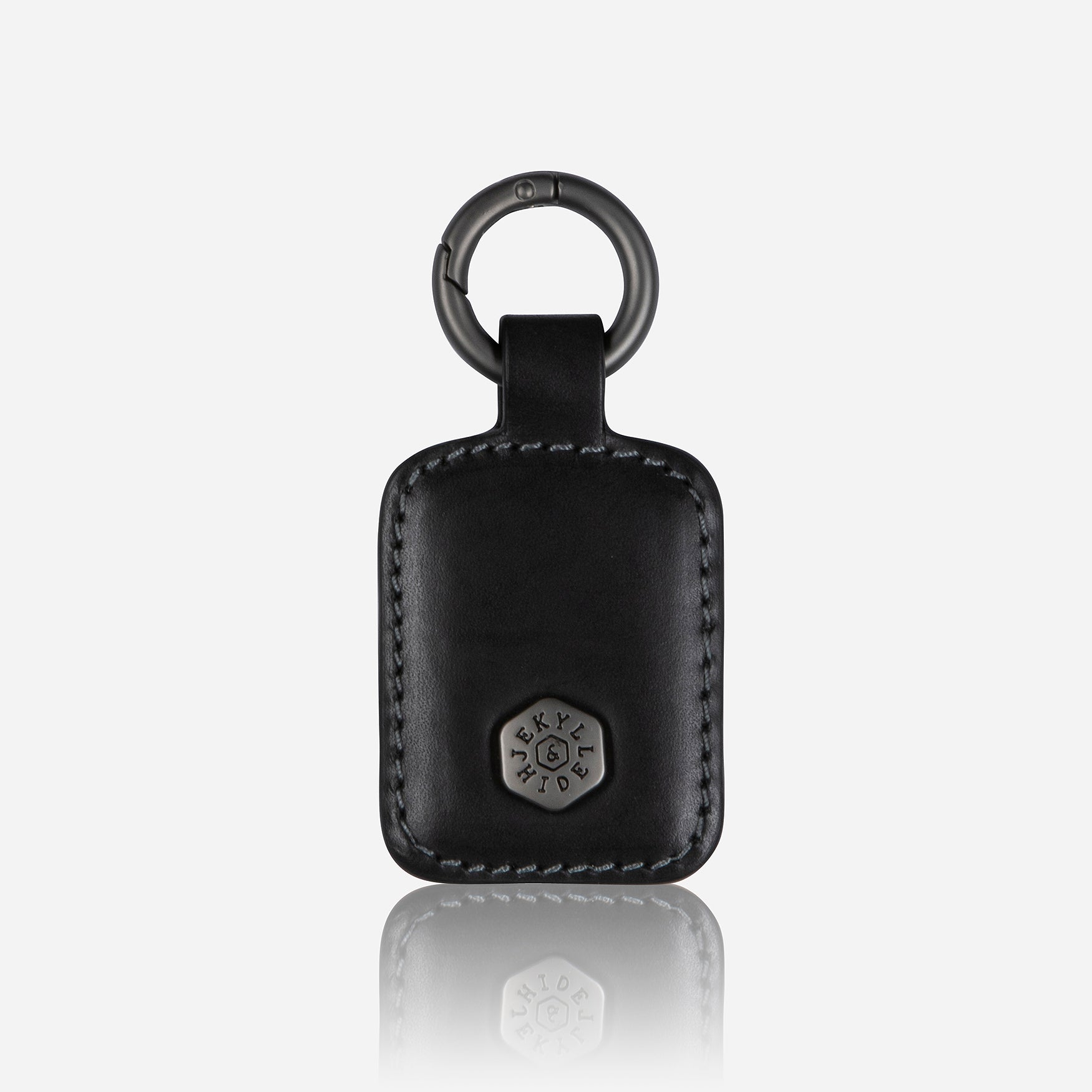 A sleek black keyring with a push ring feature, designed for easy key access and stylish organization.