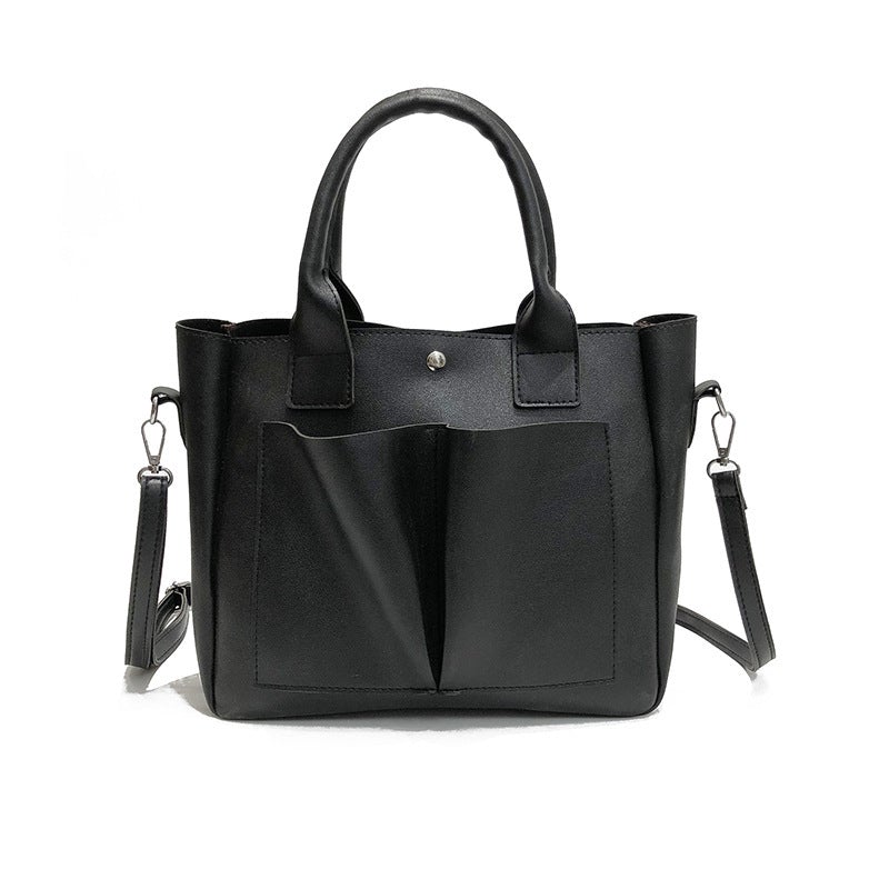 Korean Style Double Pocket Women's Shoulder Bag in a horizontal square shape, featuring a soft handle and spacious interior.