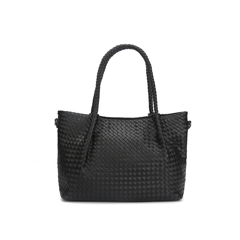 Korean Style Woven Large Capacity Portable Handbag in a dumpling shape, made of PU material with a stylish woven design.