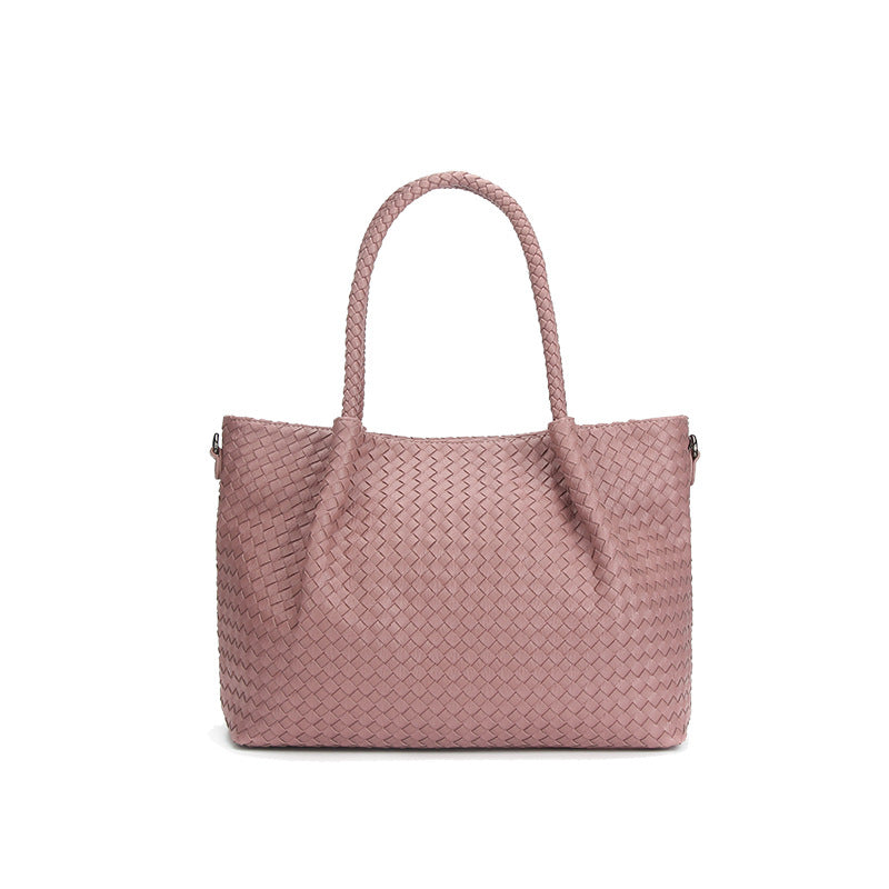 Korean Style Woven Large Capacity Portable Handbag in a dumpling shape, made of PU material with a stylish woven design.