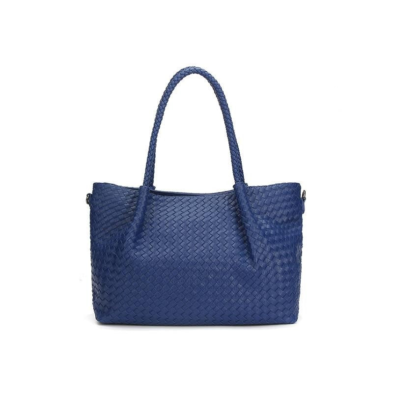 Korean Style Woven Large Capacity Portable Handbag in a dumpling shape, made of PU material with a stylish woven design.