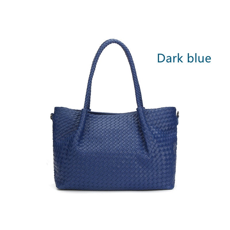 Korean Style Woven Large Capacity Portable Handbag in a dumpling shape, made of PU material with a stylish woven design.