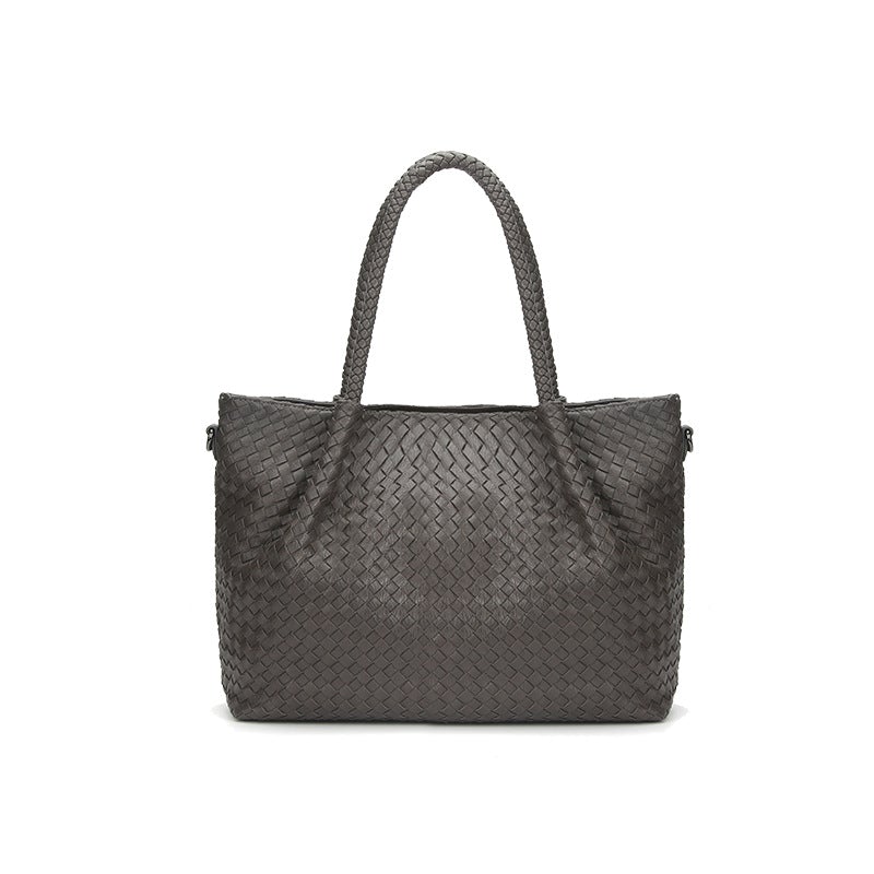 Korean Style Woven Large Capacity Portable Handbag in a dumpling shape, made of PU material with a stylish woven design.