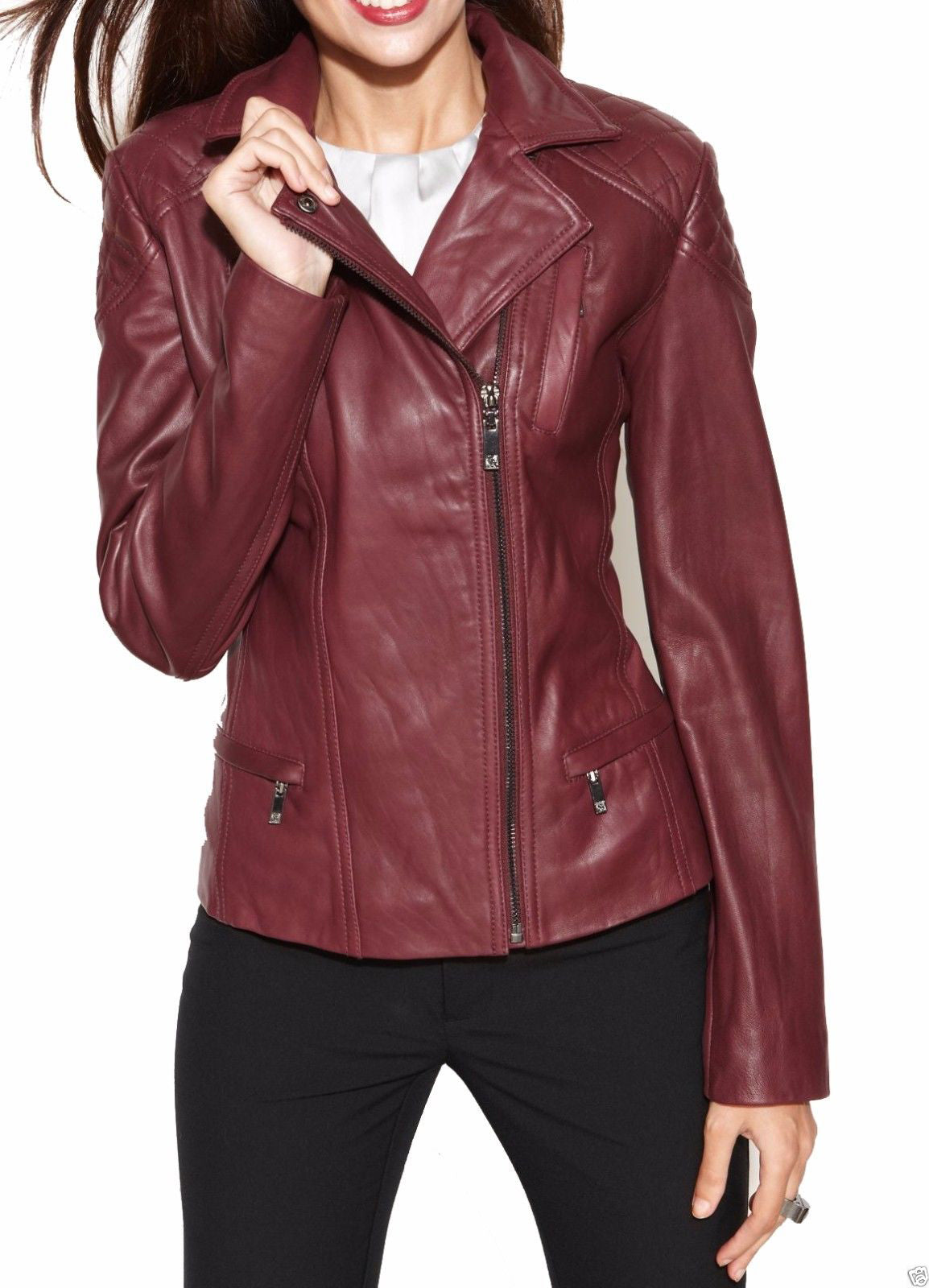 Koza Leathers Women Lambskin Leather Jacket KW013 featuring genuine leather, satin lining, and stylish motorcycle design.