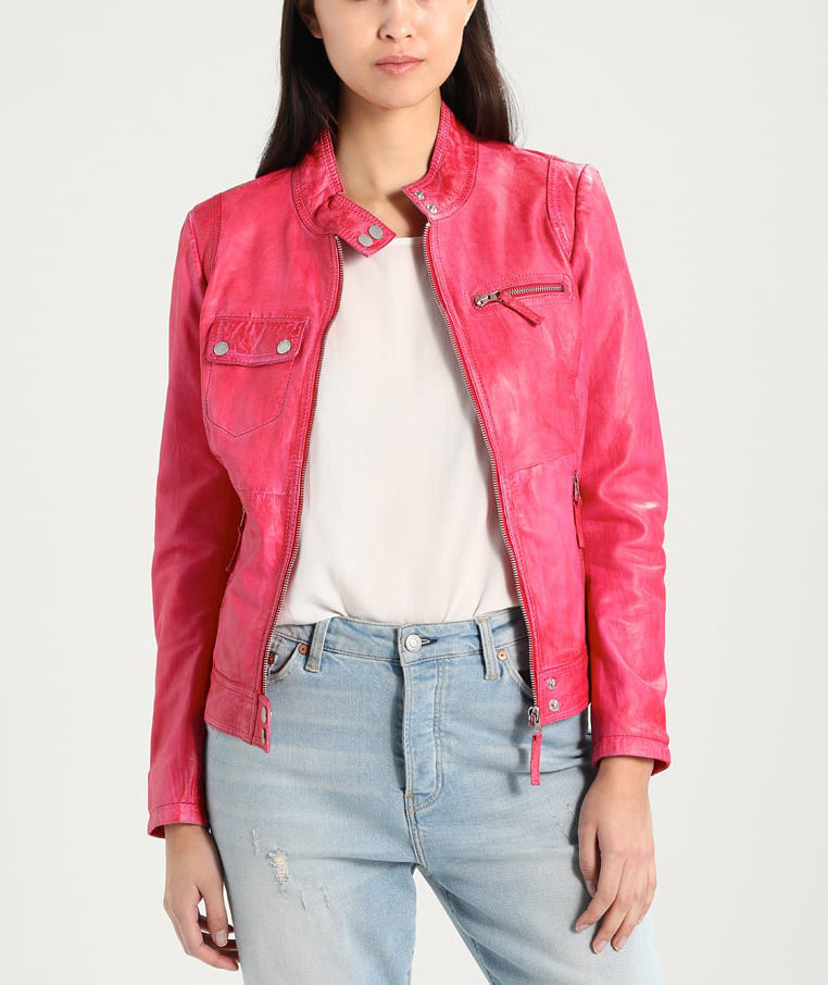 Koza Leathers Women's Real Lambskin Leather Bomber Jacket KW247 showcasing its soft leather texture and stylish design.