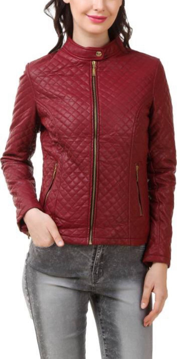 Koza Leathers Women's Real Lambskin Leather Bomber Jacket KW384 featuring a stylish bomber design with satin lining and YKK zipper.