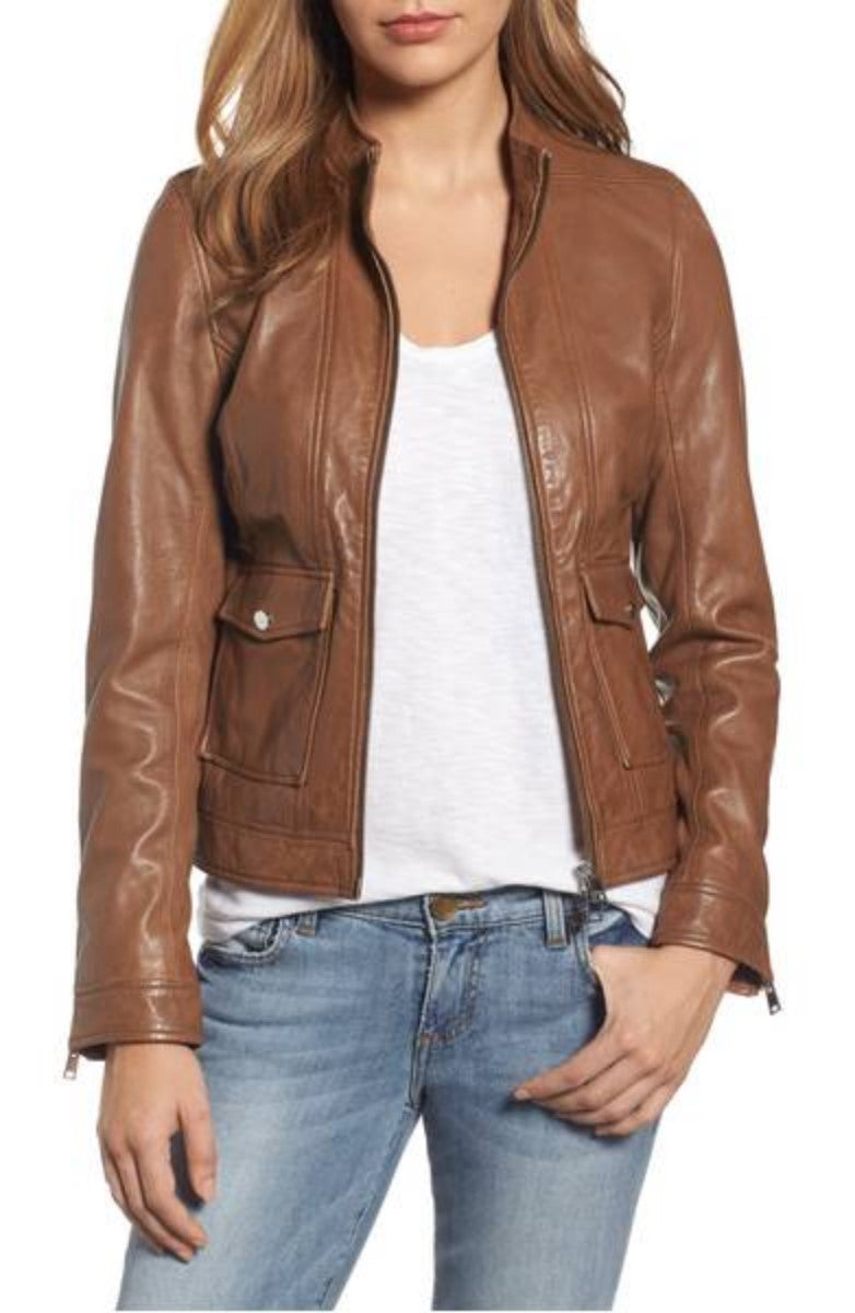 Koza Leathers Women's Real Lambskin Leather Bomber Jacket KW335 featuring high-quality leather, satin lining, and stylish bomber design.