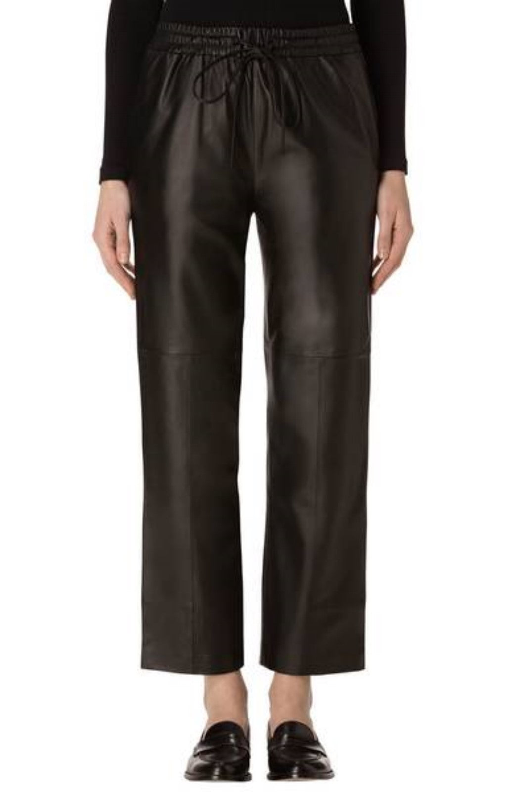 Koza Leathers Women's Real Lambskin Leather Capri Pant WP020, showcasing soft lambskin leather with fine stitching and pockets.