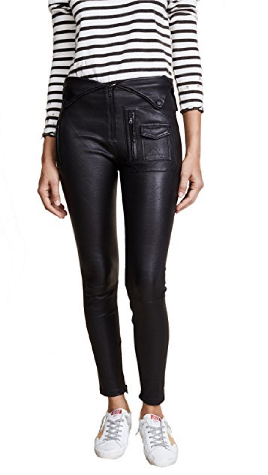 Koza Leathers Women's Real Lambskin Leather Capri Pant WP042, showcasing its soft texture and stylish design.