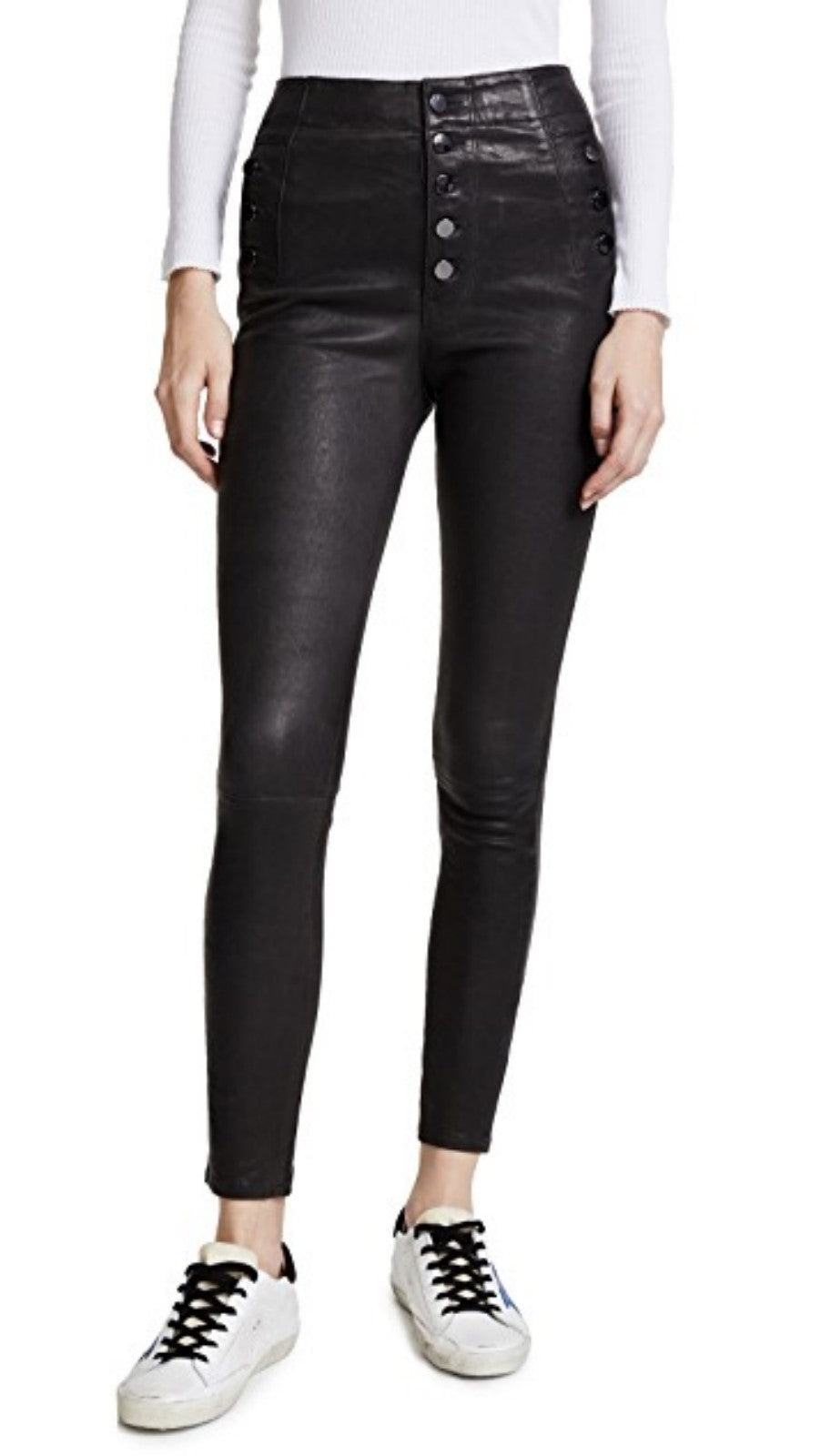 Koza Leathers Women's Real Lambskin Leather Capri Pant WP046 displayed elegantly, showcasing its soft texture and stylish design.