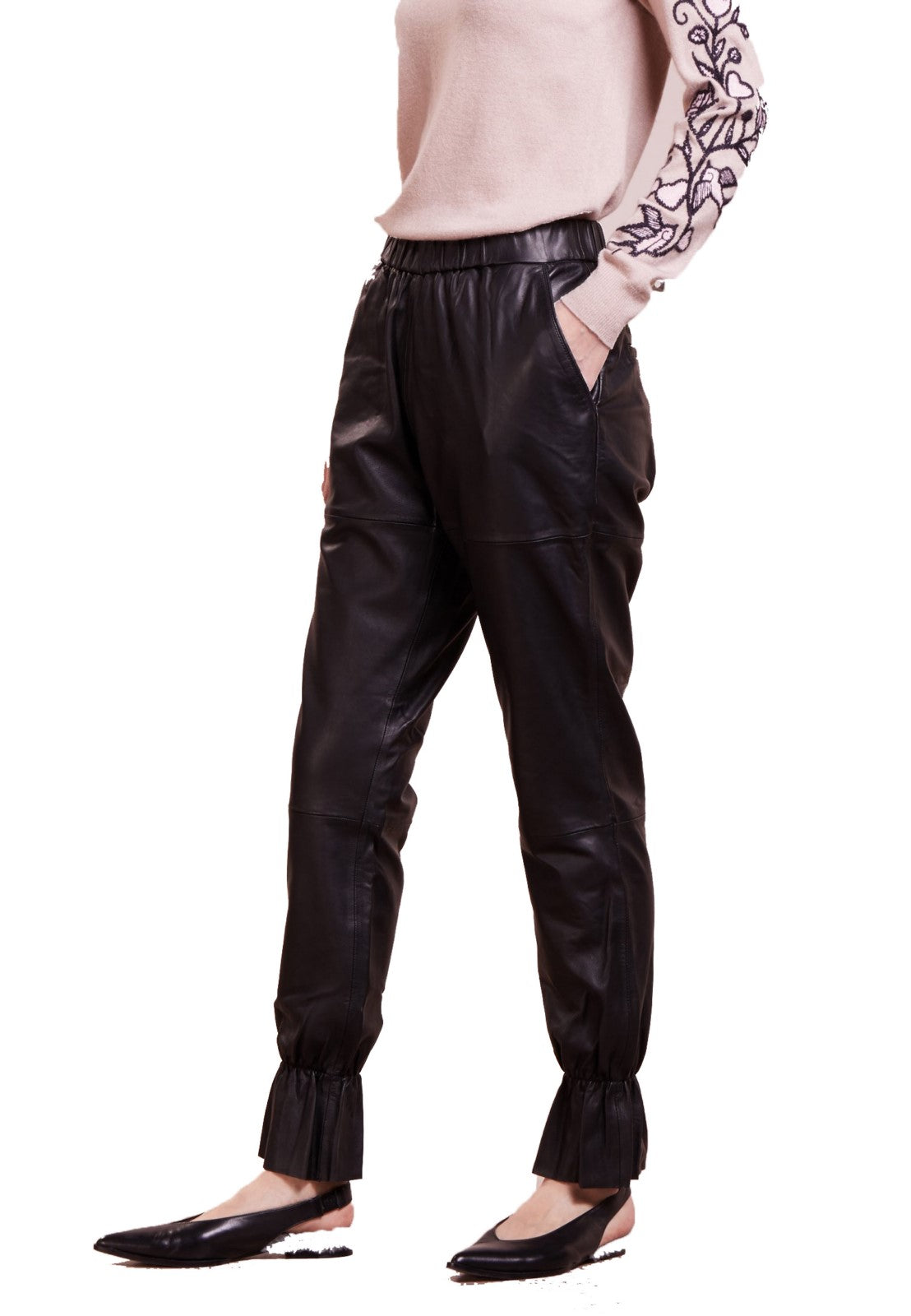 Koza Leathers Women's Real Lambskin Leather Pant WP104, showcasing soft lambskin leather with fine stitching and pockets.