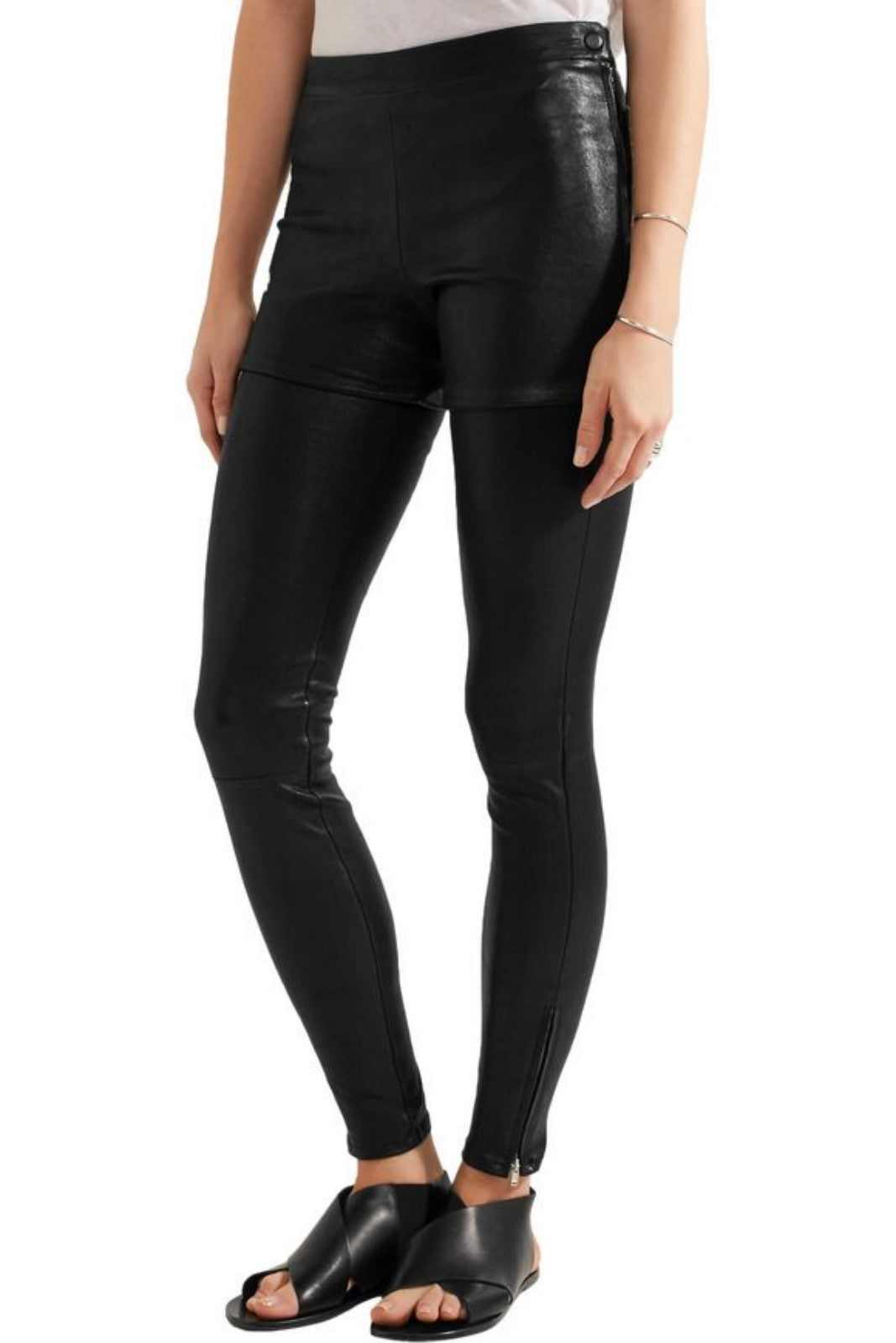 Koza Leathers Women's Real Lambskin Leather Skinny Pant WP066 displayed on a mannequin, showcasing its sleek design and high-quality leather.