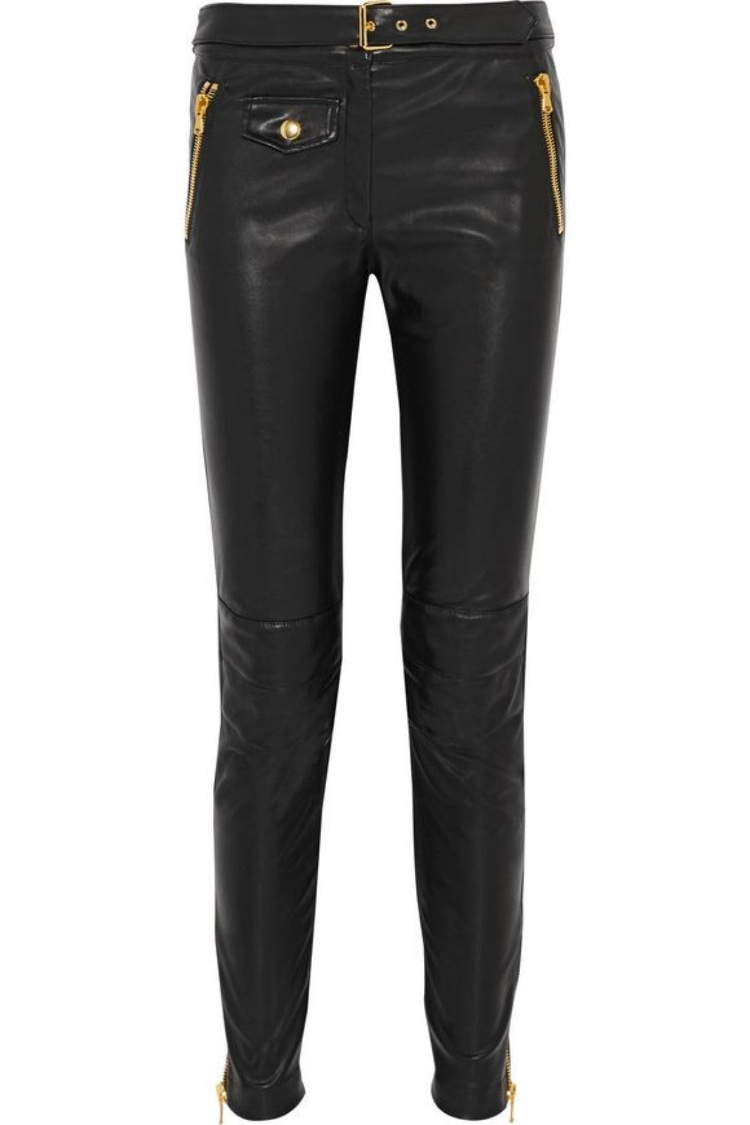 Koza Leathers Women's Real Lambskin Leather Skinny Pant WP081 displayed on a mannequin, showcasing its sleek design and soft texture.