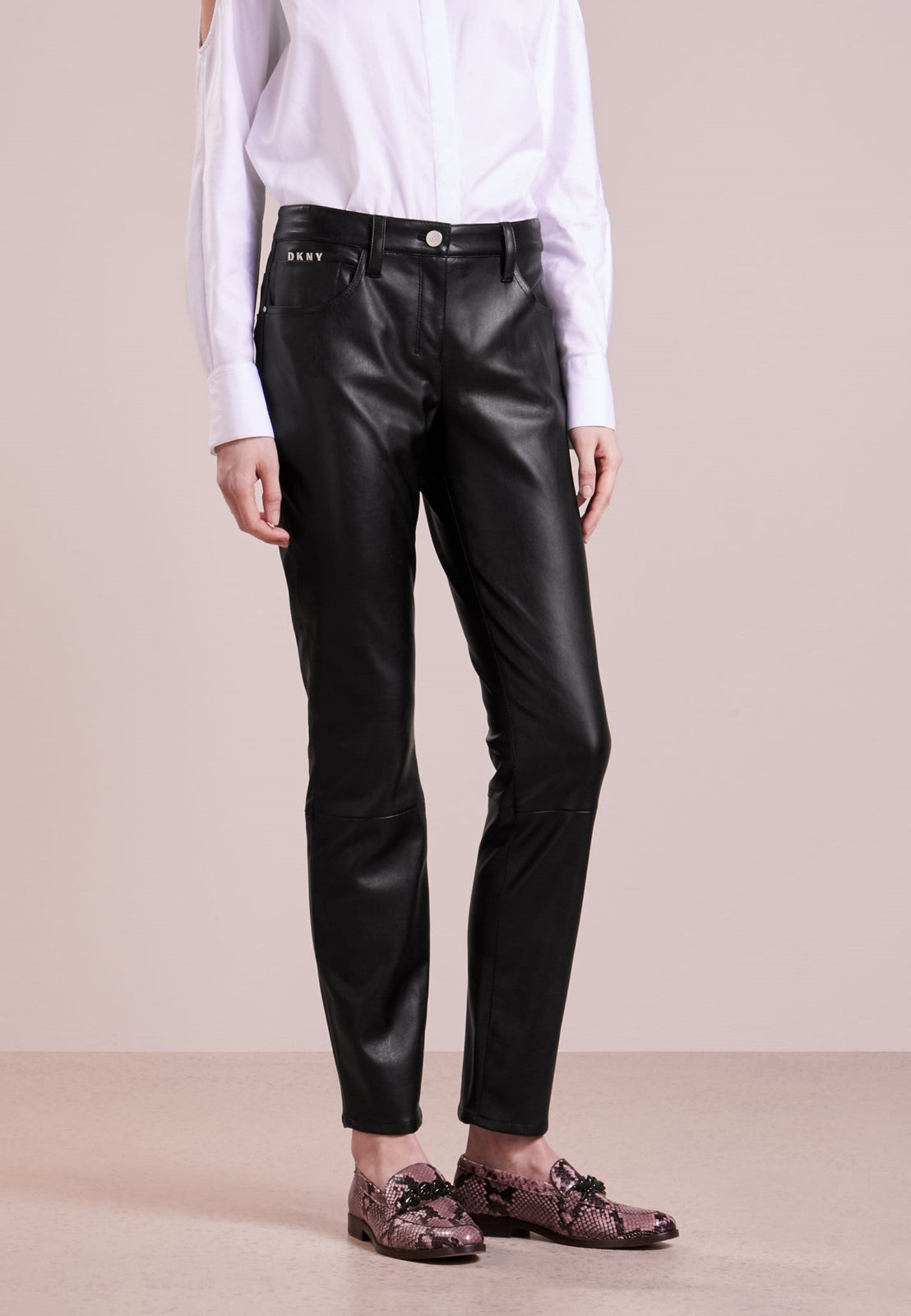 Koza Leathers Women's Real Lambskin Leather Skinny Pant WP112, showcasing soft lambskin leather with fine stitching and pockets.