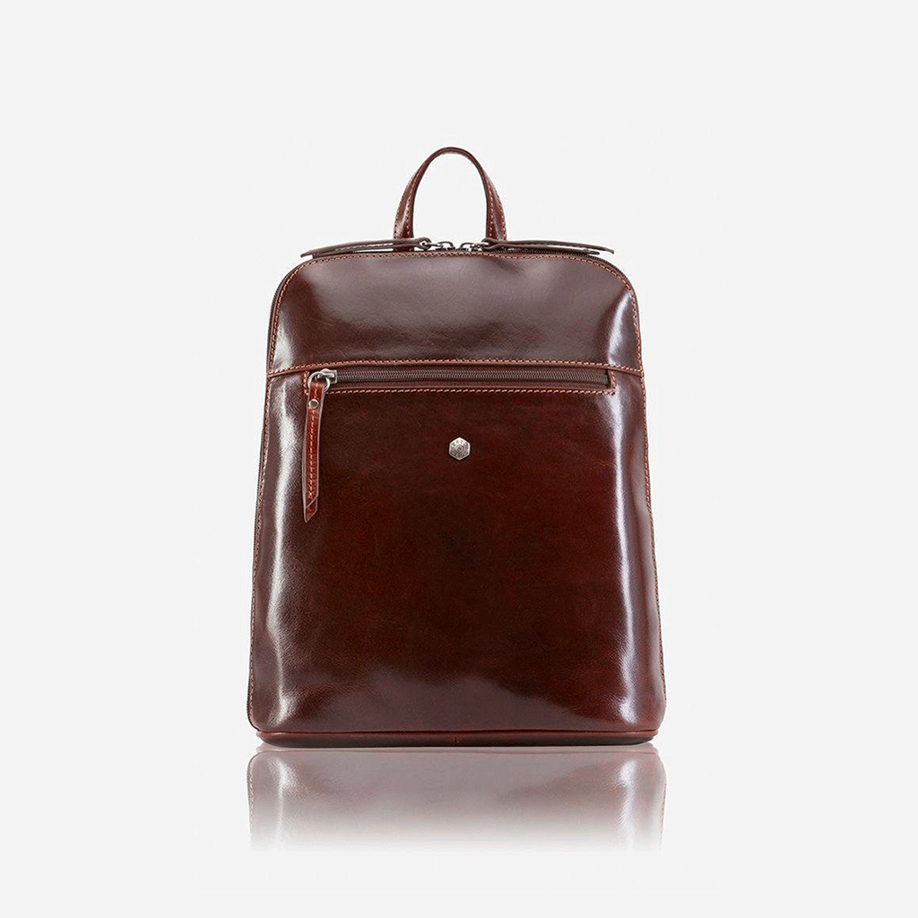 Ladies Modern Backpack in Tobacco color, showcasing its stylish design and compact size, perfect for daily essentials.