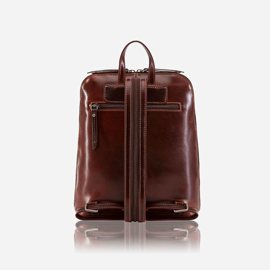 Ladies Modern Backpack in Tobacco color, showcasing its stylish design and compact size, perfect for daily essentials.