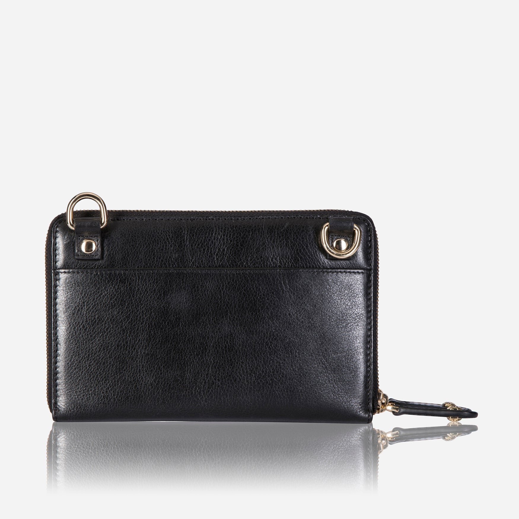 Elegant black ladies purse with a detachable strap, showcasing its stylish design and spacious interior.