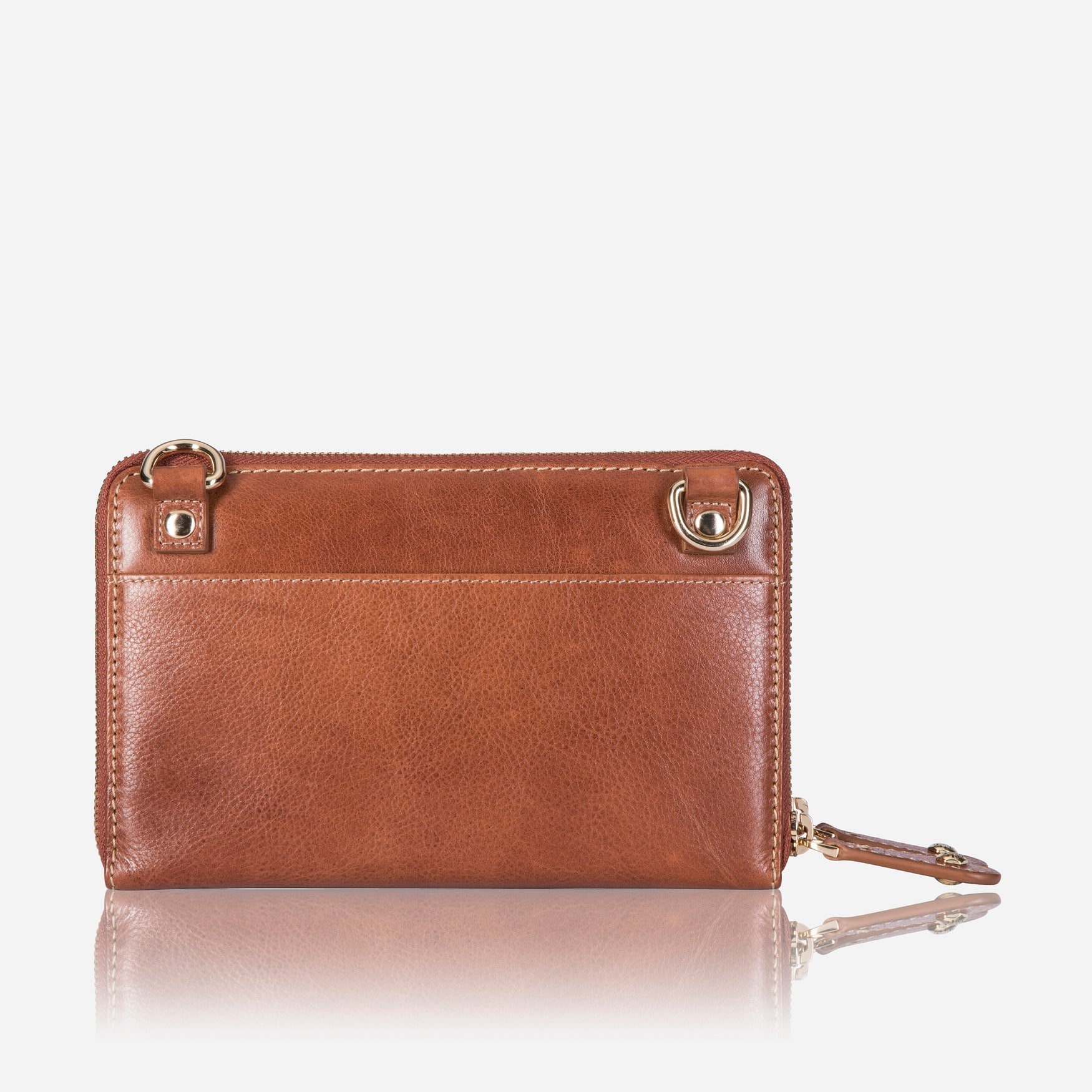 Stylish tan ladies purse with detachable strap, featuring multiple compartments for organization.