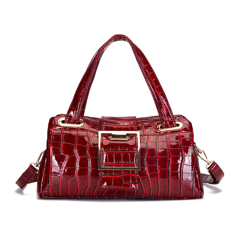 Lady's PU leather single shoulder casual messenger bag featuring a crocodile pattern and spacious design.