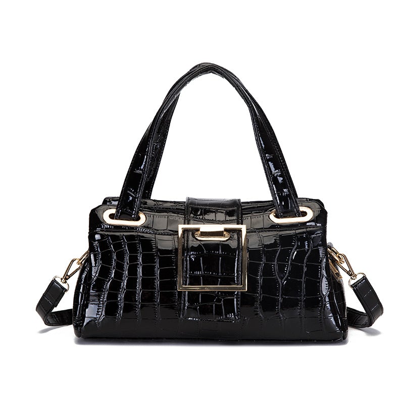 Lady's PU leather single shoulder casual messenger bag featuring a crocodile pattern and spacious design.