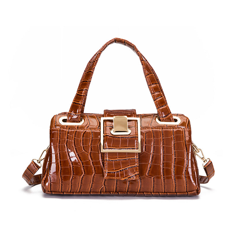 Lady's PU leather single shoulder casual messenger bag featuring a crocodile pattern and spacious design.