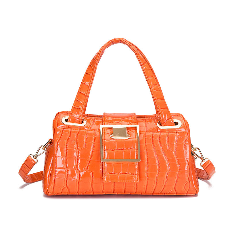 Lady's PU leather single shoulder casual messenger bag featuring a crocodile pattern and spacious design.